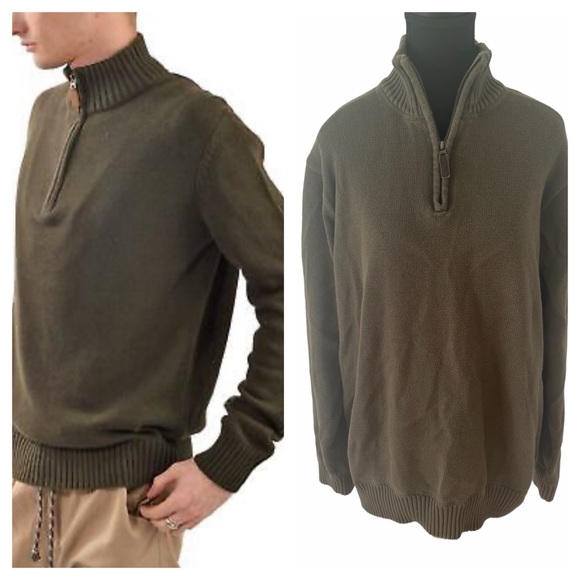 EDDIE BAUER Men’s Quarter Zip Sweater High Neck Leather Tab Pullover - Picture 1 of 5